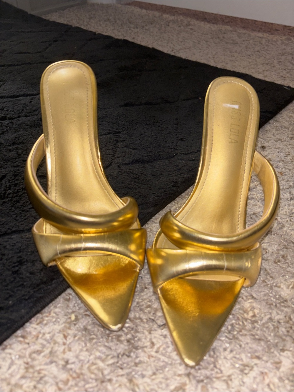 Gold Pointed Toe Slide Heels - Women's Metallic Golden